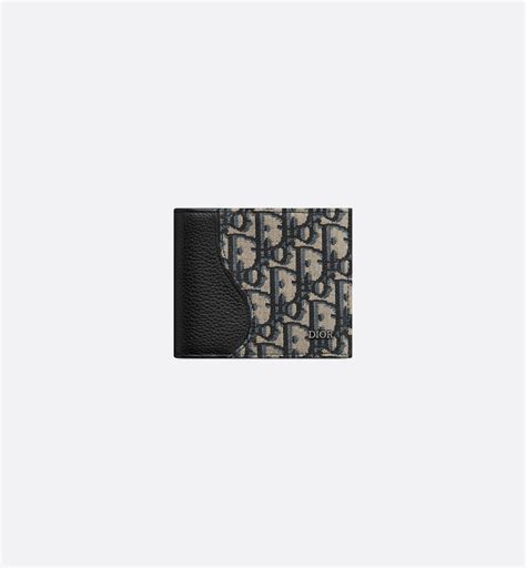 Long Bifold Card Holder Beige and Black Dior Oblique Jacquard